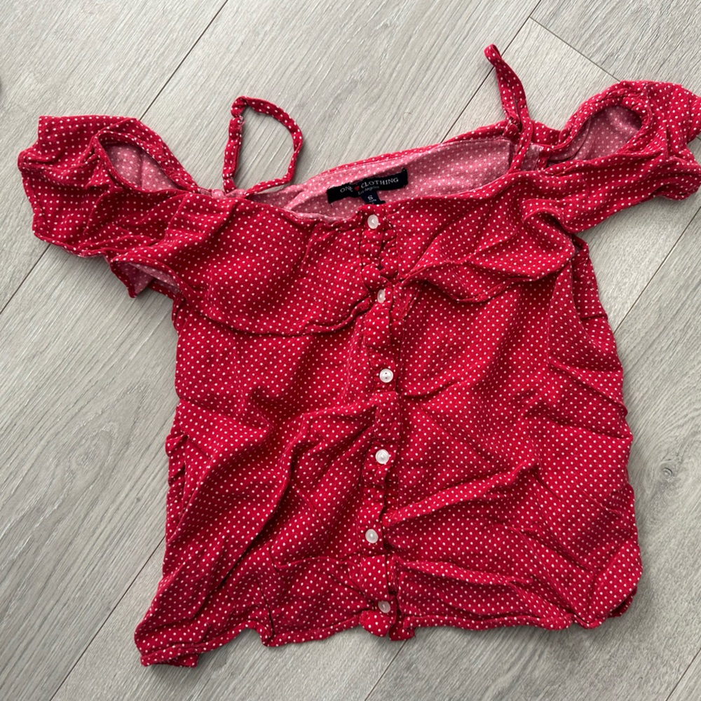 Red polka dot dress shirt